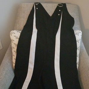 Black & white overalls style romper.